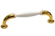 Ручка-скоба 96мм, отделка золото глянец + белая эмаль